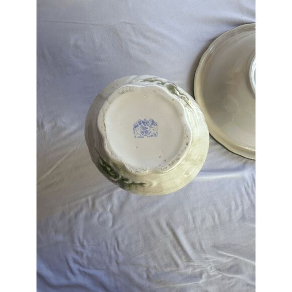 Vintage Iron Stone Wash Bowl/Basin and Vase/Pitcher Set White/Green - Picture 11 of 11